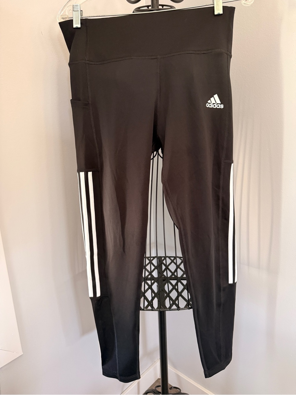 adidas Black Leggings with White Side Stripes